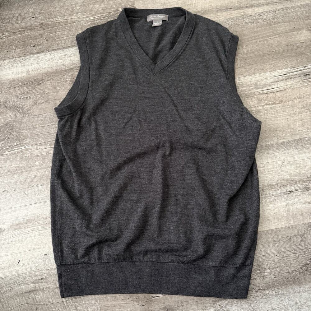 Daniel Cremieux 100% Extra Fine Merino Wool Sweater Vest Mens Large Gray V-Neck